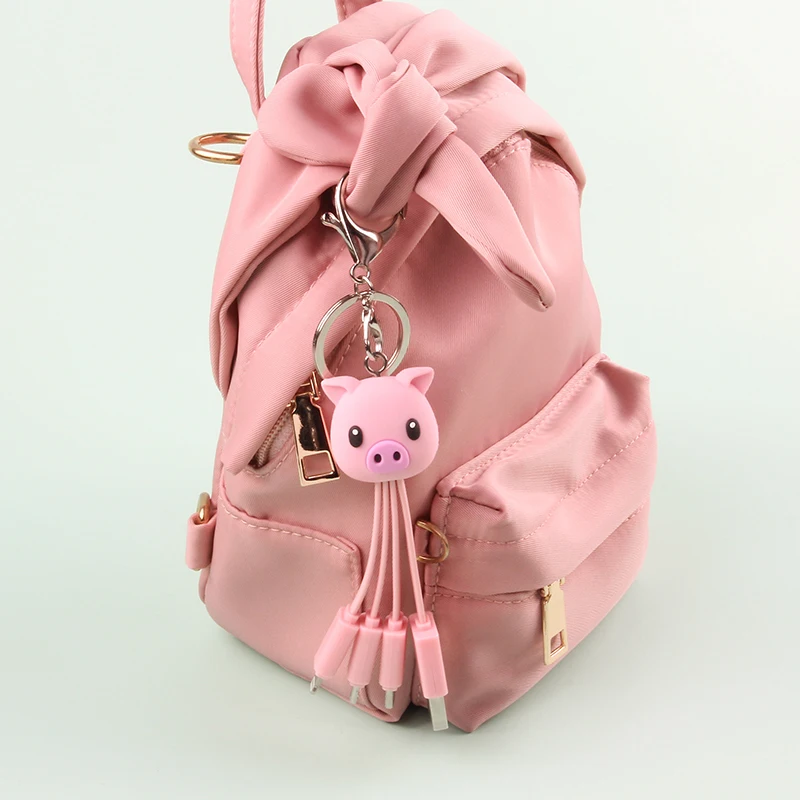 
Cartoon pig animal trend keyring all in one charger cable fast charging custom 3in1 4in1 charger cable 