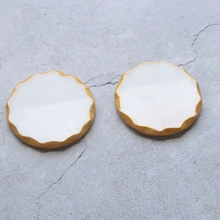 Hot-seller custom natural stone round marble coasters with golden edge for kitchen drinkware cups