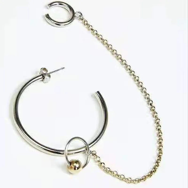 Ins Fashion New Design 18K Gold Plate Chain Earrings Ear Clip Gold Color Stainless Steel Hoop Earrings For Women