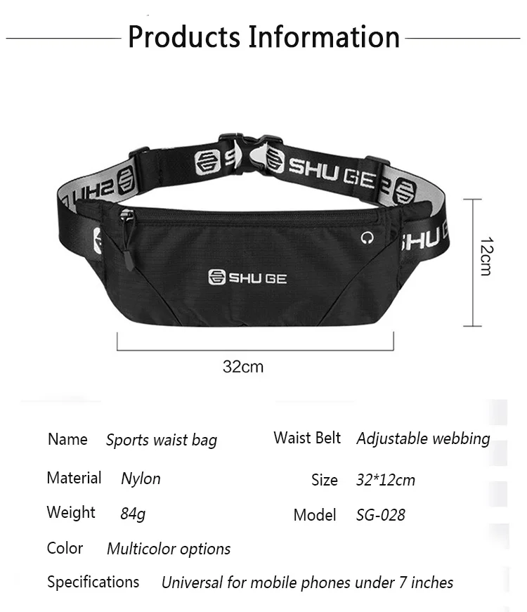 Nylon Waterproof Waist Bag Outdoor Sports Fitness Equipment Bag Multifunctional Large Capacity Mobile Phone Waist Bag for Sport