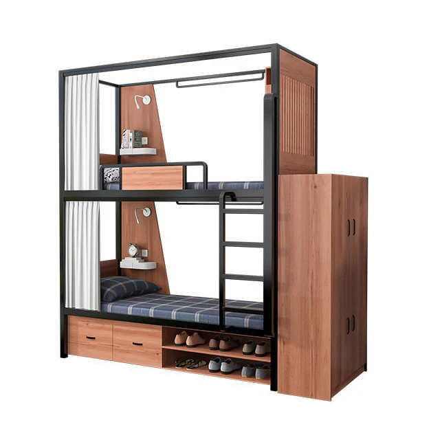 Hotel Capsule Single Bed With Storage Bunk Bed For Hotel Youth Hostel Double Decker Space Bunk Bed With Curtain