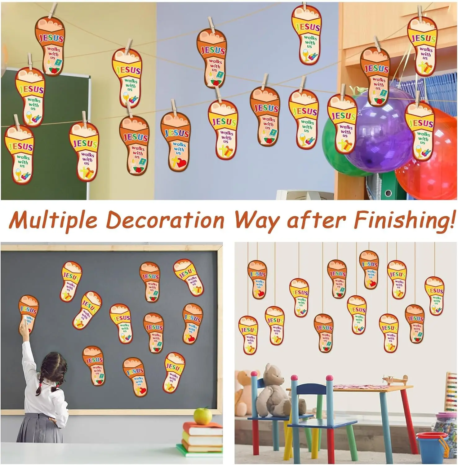 Sunday School DIY Crafts for Kids Jesus Sticker Religious Jesus Walks with Us DIY Christian Easter Craft Kit