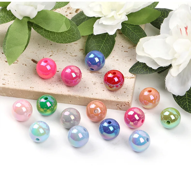 SOJI Wholesale HOT Shiny 16MM Round UV Plated Bubblegum Beads Candy Color Gumball Beads DIY Bracelet Necklace For Pen Making