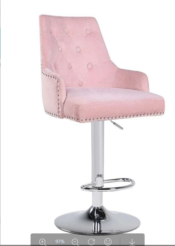 Pink stable metal base barstool with buttons and square foot rest