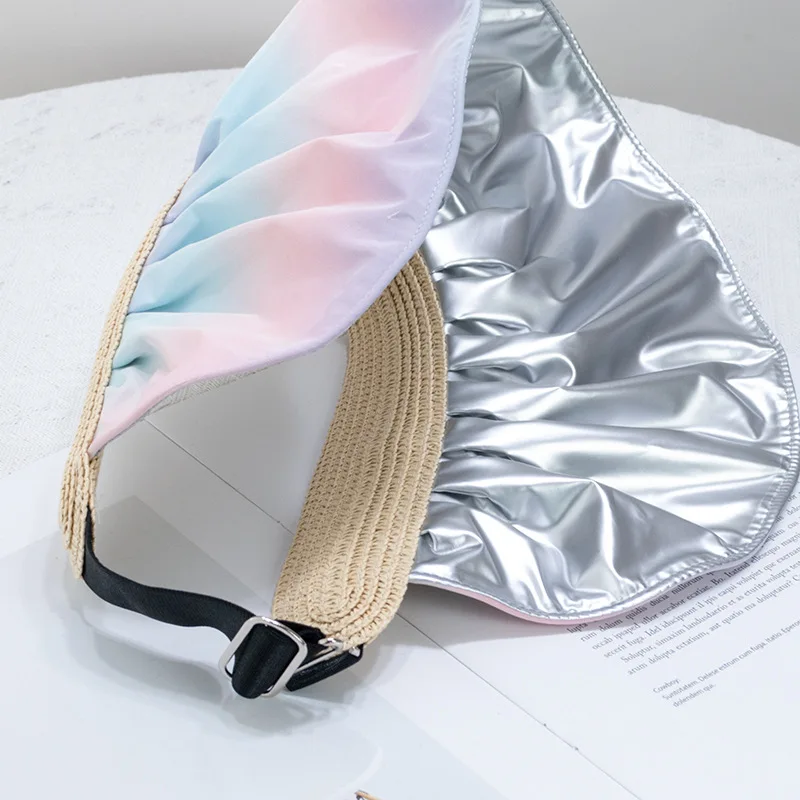 Fashion Shell Shape Gradient Empty Top  hat Wide Brim Outdoor Tour Beach Fordable Anti-UV Female Lady Sun Visor Hat