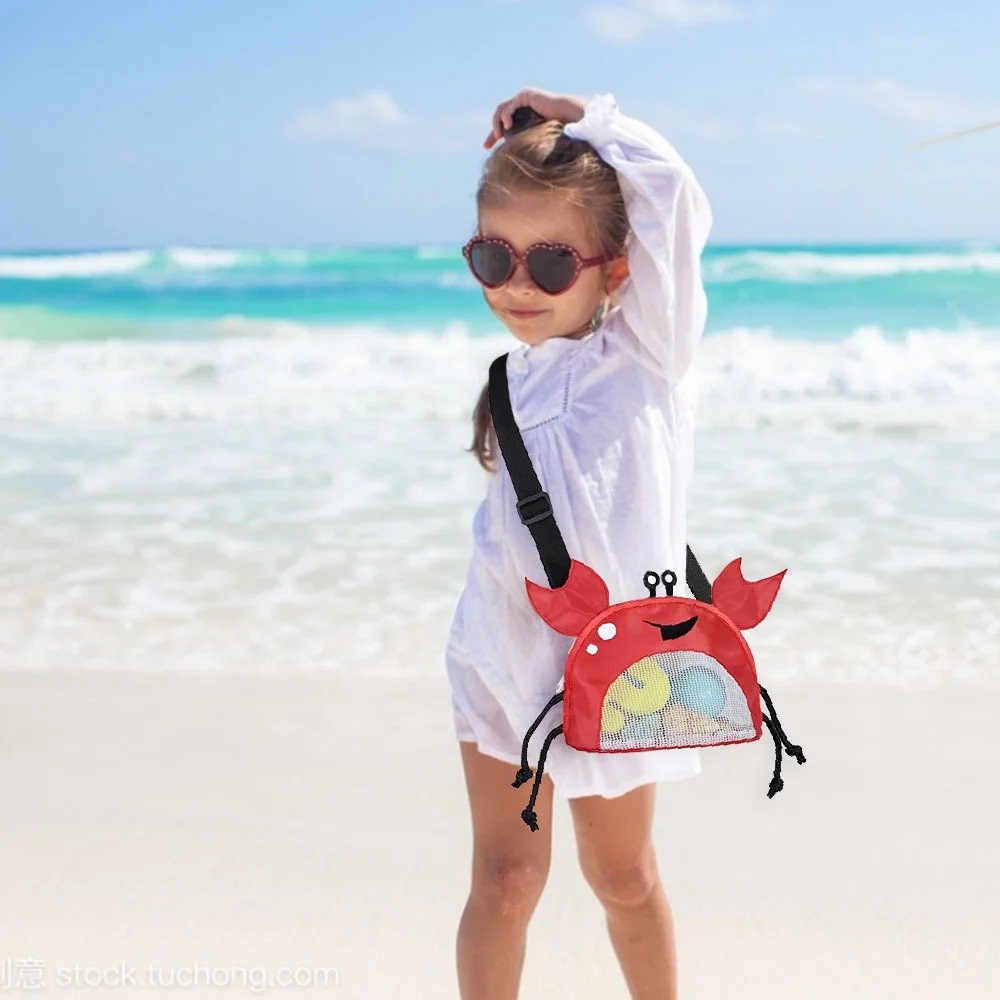 2024 Wholesale Summer Kids Travel Beach Mesh Bag Cartoon Crab Toy Storage Bag Children Shell Collecting Cute Bag