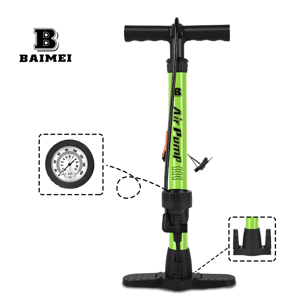 BM Popular bicycle pump with pressure gauge/wholesale cheap bike air foot pump with logo /bomba de bicicleta for cycle and ball