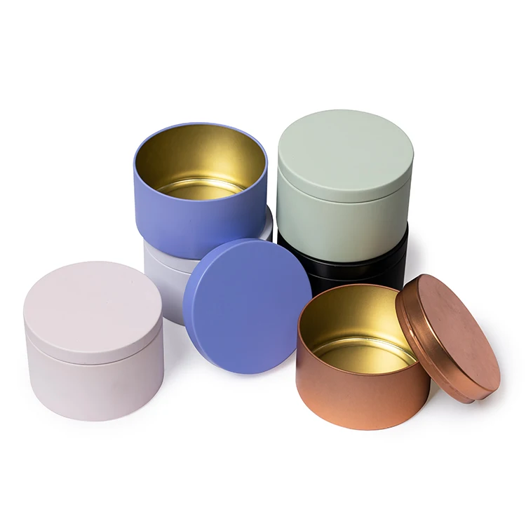 Factory Decorative Tin Boxes Geometric Patterns White Gold Mint Green Small Round Metal Container Jar 8 oz Candle Tins Cans