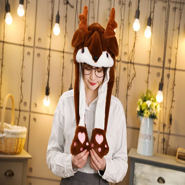 AIMINYZ Wholesale Animal Elk Hat Moving Ears LED Long With Jump Plush Hat for Adult Kids Cosplay Christmas Parties Gift Hat