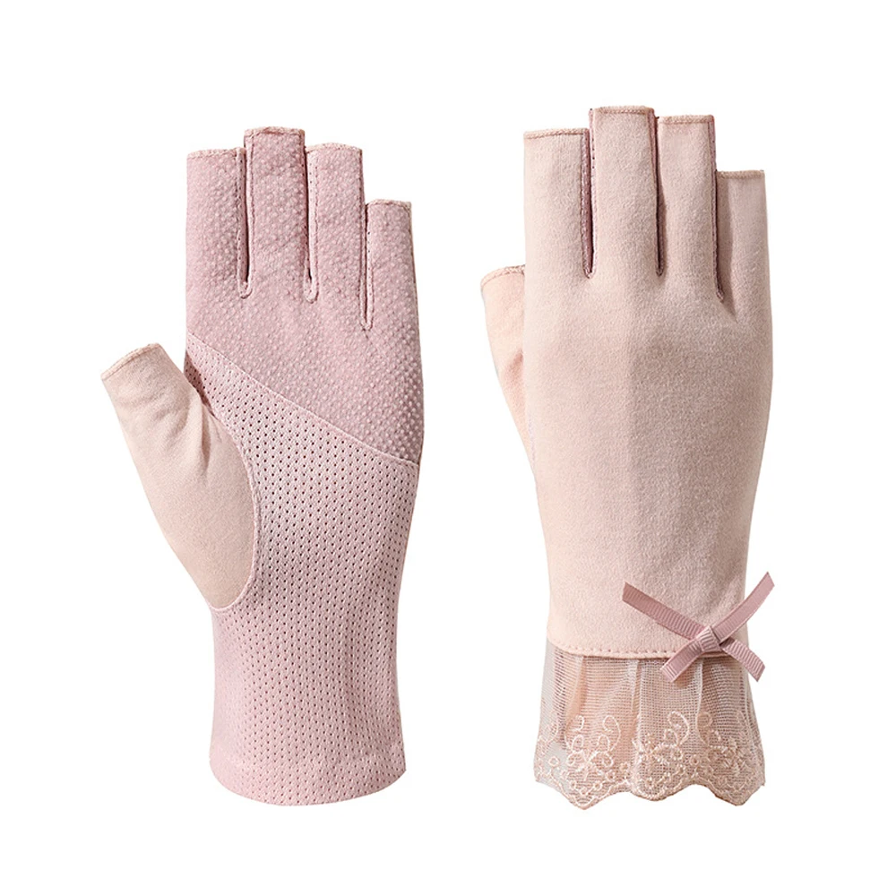 Sidiou Group Fashion Summer Women Thin Stitching Lace Gloves Breathable Non-Slip half Finger Cycling Elastic Anti UV Gloves