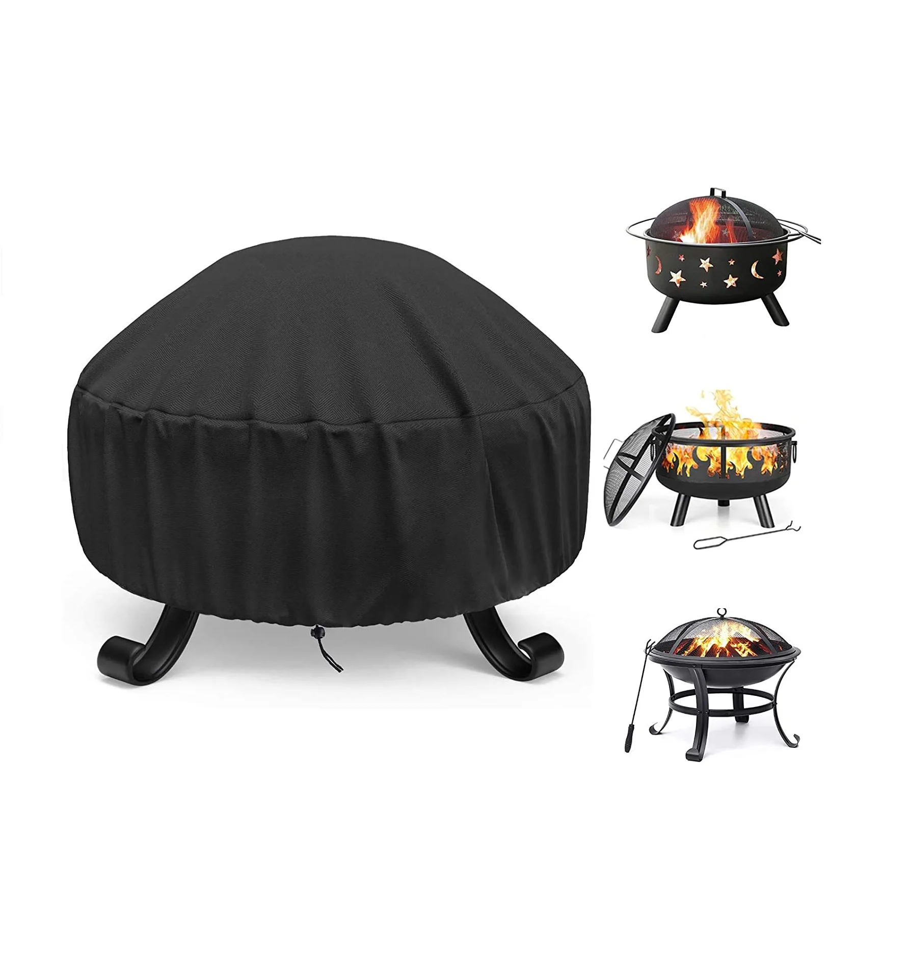 Cheap price Black Round Fire Pit Cover 600D waterproof PVC coating Dustproof
