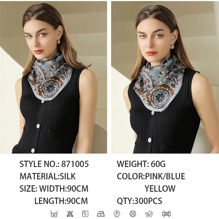 Attractive Style Woman Digital Print Silk Scarf 100% Silk Scarf Custom Print Silk Square Scarf