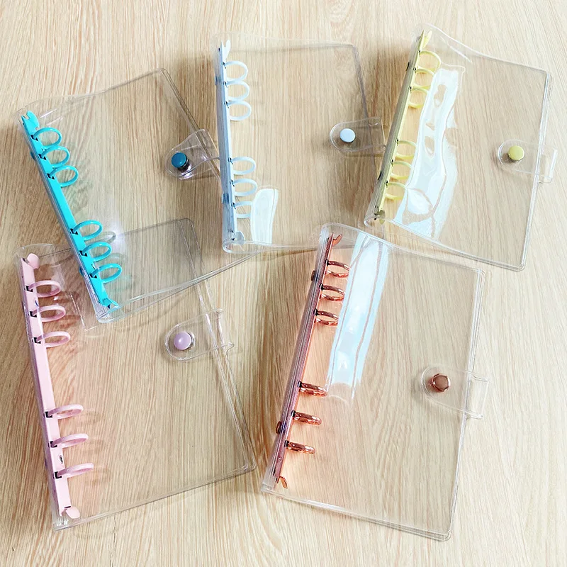 Wholesale Custom Binder Notebook Plastic PVC 6 Ring Money Binder Organizer Spiral Notebook Clear Cover Loose Leaf A5 A6 Binder