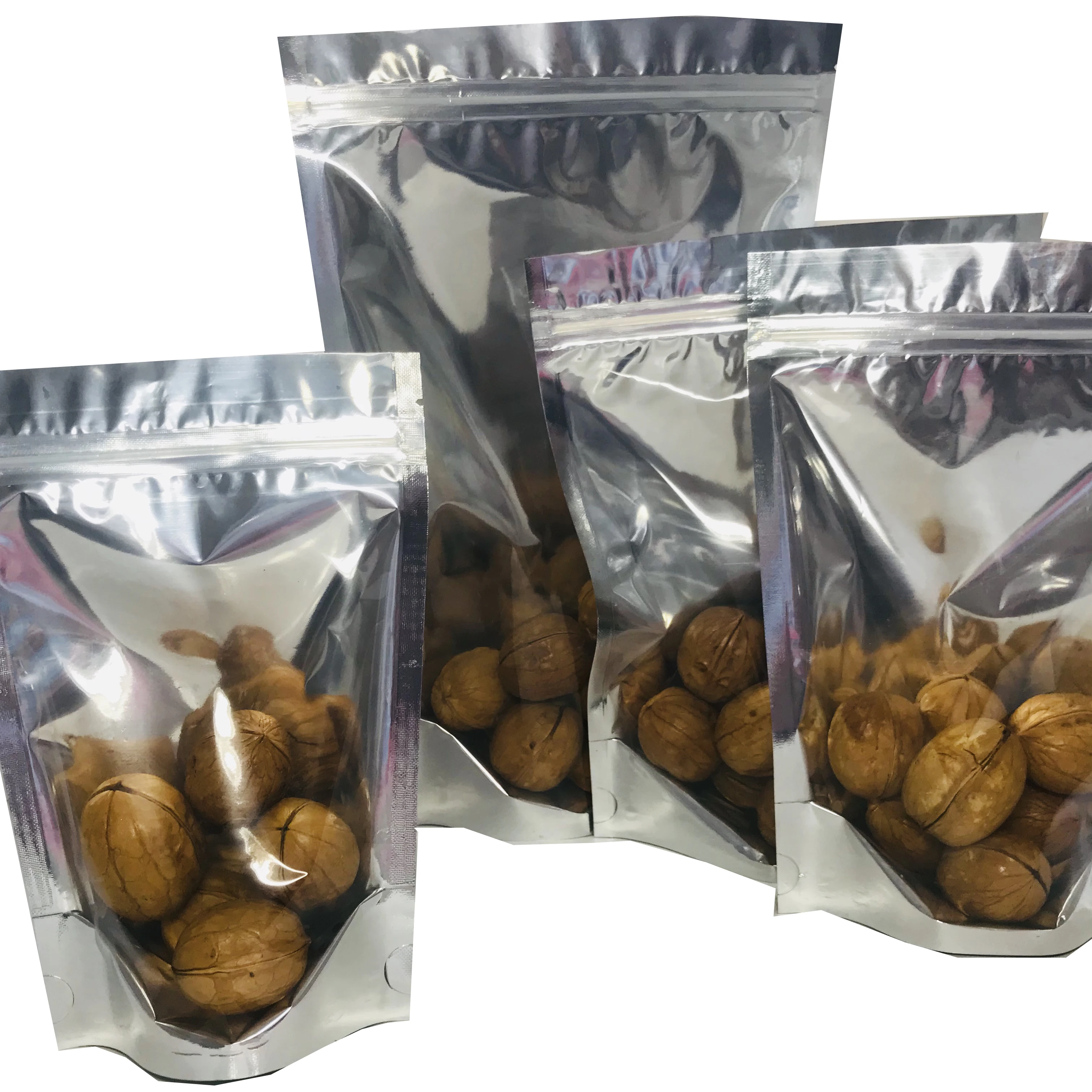 Wholesale Stand Up Pouch Aluminium Foil Package Bags With Zipper And Tear Notch Silver Ziplock Pouch For Food