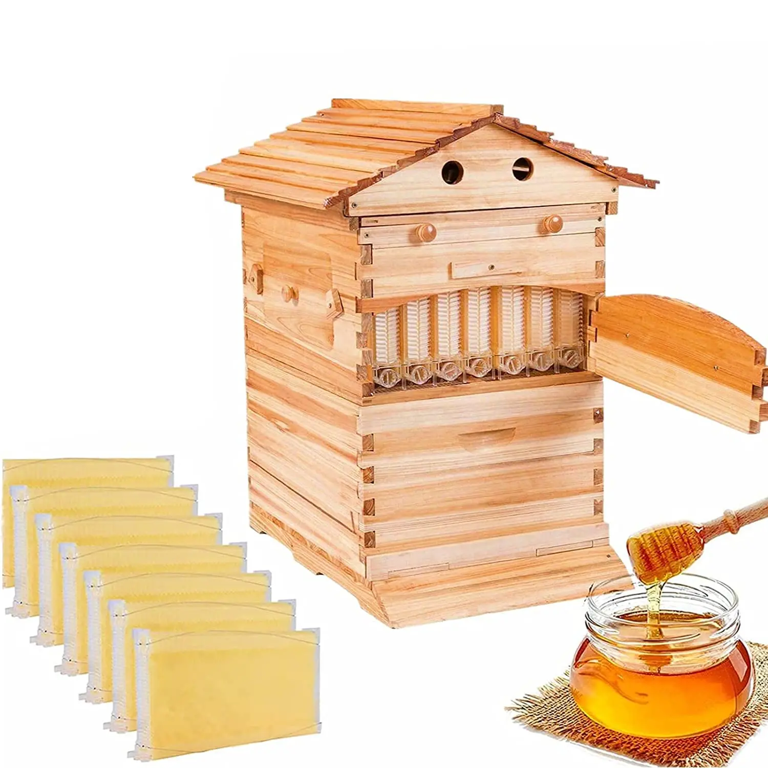 Beehive Automatic Flows Bee Hives Boxes kit Food Grade Beekeeping with 7PCS Honey Flows Frame for Beekeeper