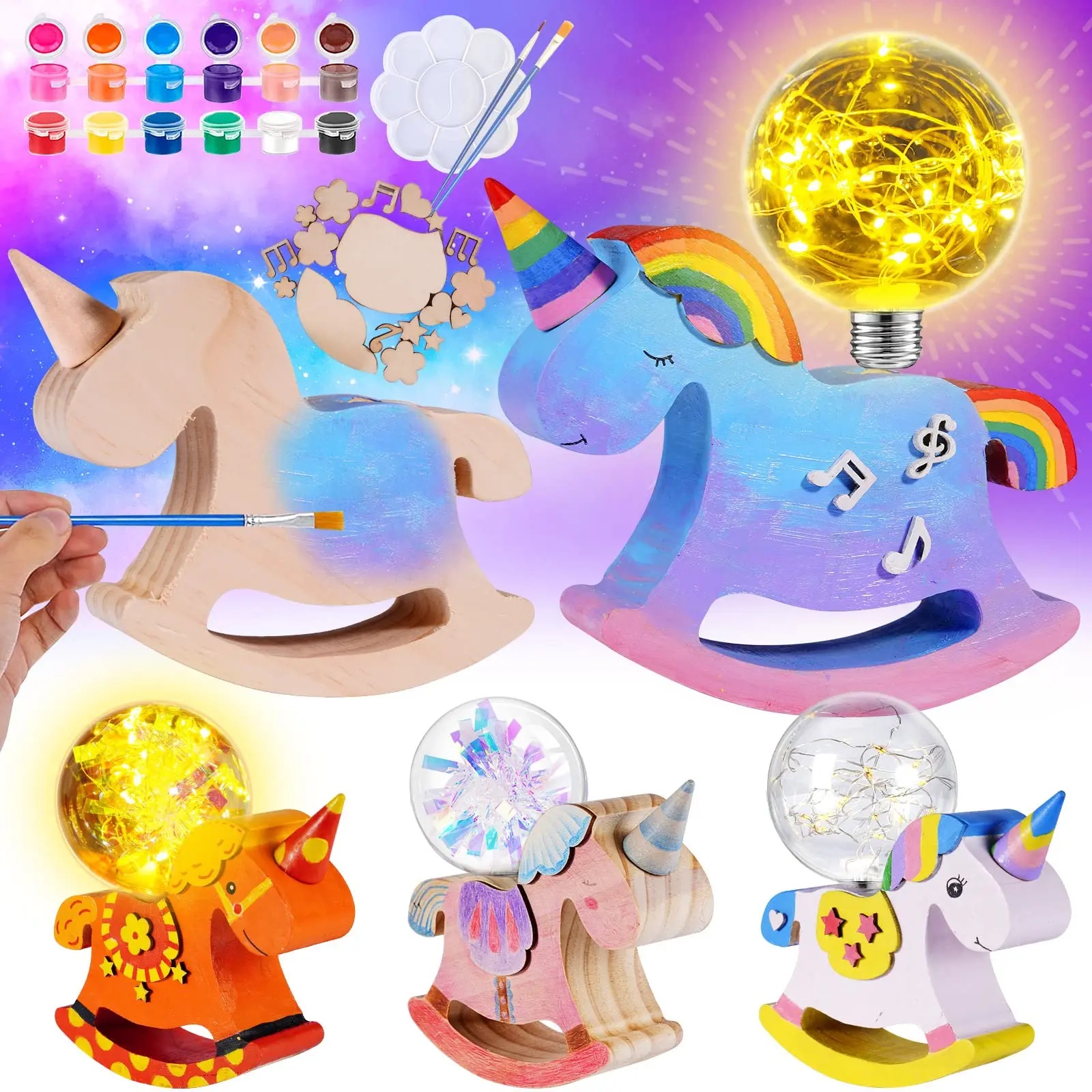 New Design Wooden Unicorn Lamp DIY Painting Night Light Craft Kit For Home Decoration