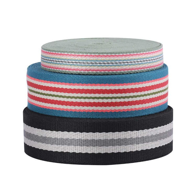 Custom 25mm 30mm 35mm Multi Color Rainbow Fake Nylon Recycled Polyester PP  Woven Webbing Strap  Jacquard Webbing Strap