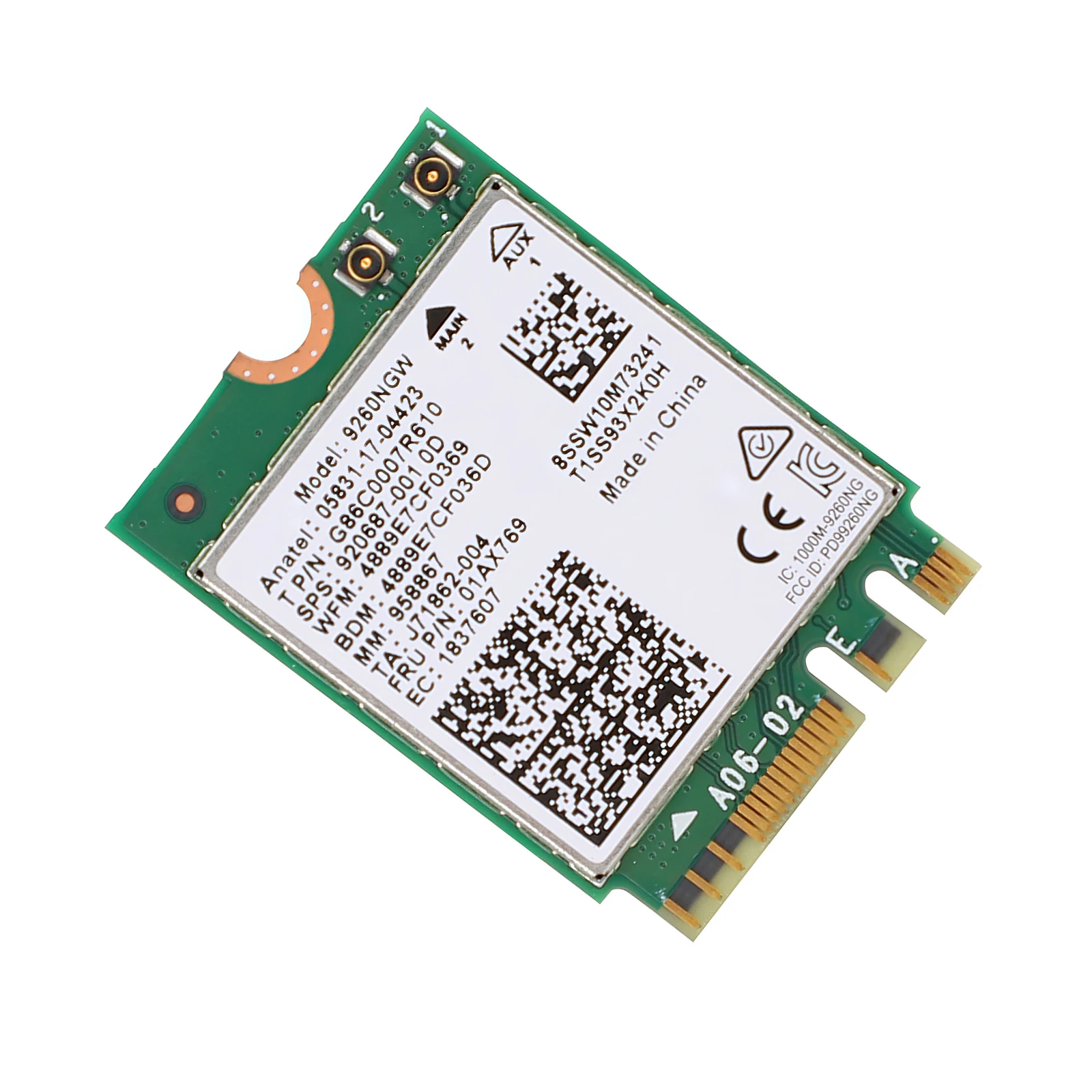 Беспроводная сетевая карта 2,4G + 5G, Двухдиапазонная 1,73 Гбит/с, высокоскоростная Wi-Fi карта Blue tooth 5,0 NGFF/M.2 с антеннами, поддерживает 802.11AC