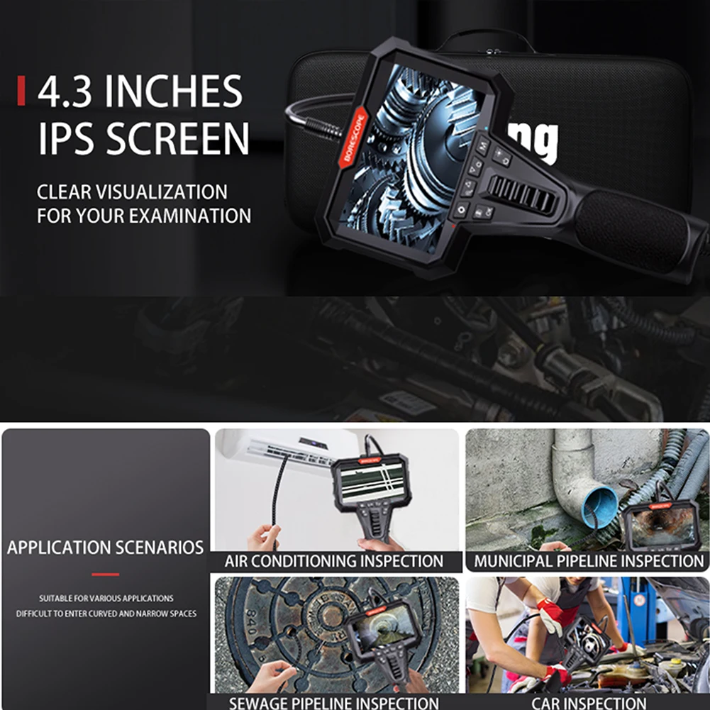 6.2mm pipe camera, ip68 waterproof led endoscope camera with 210° Two way articulation, 4.3' Screen endoscope camera