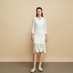 2022 factory custom temperament casual ladies dress white midi women crochet dress