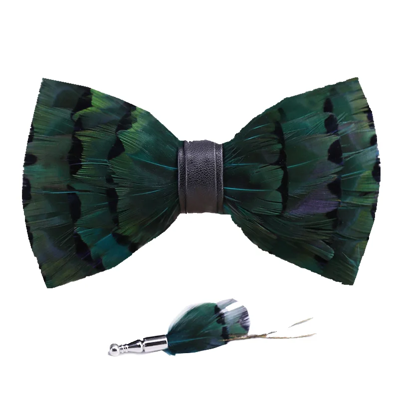 Hot Selling Custom Mens Feather Bowtie Brooch Set Fancy Decorative Handmade Elegant For Event Party