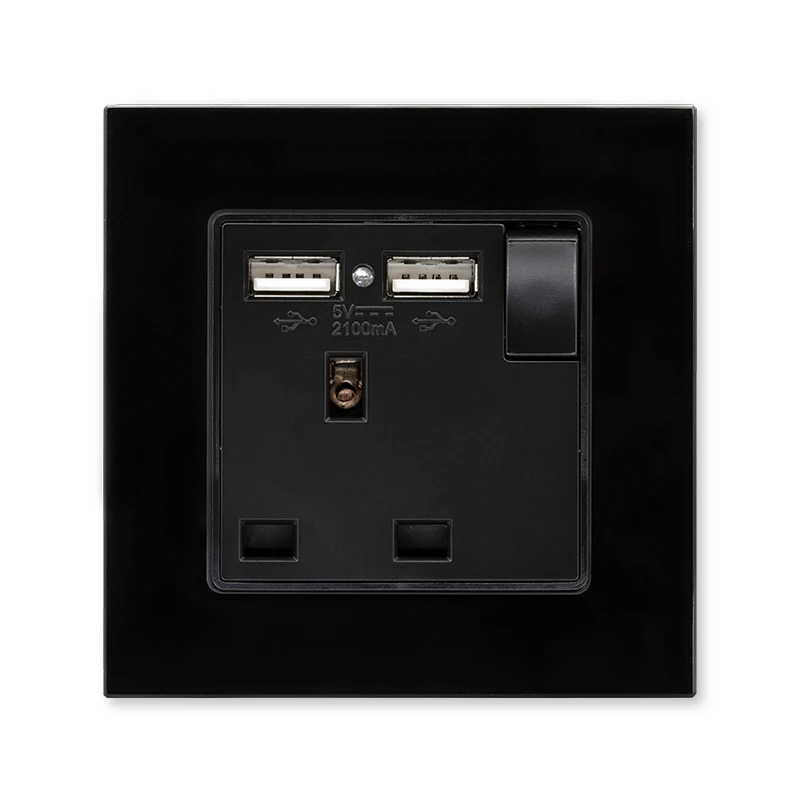 WOSOM Hot sale  TKKSU-1 1Gang Socket Switched with 2USB-UK double socket uk british standard