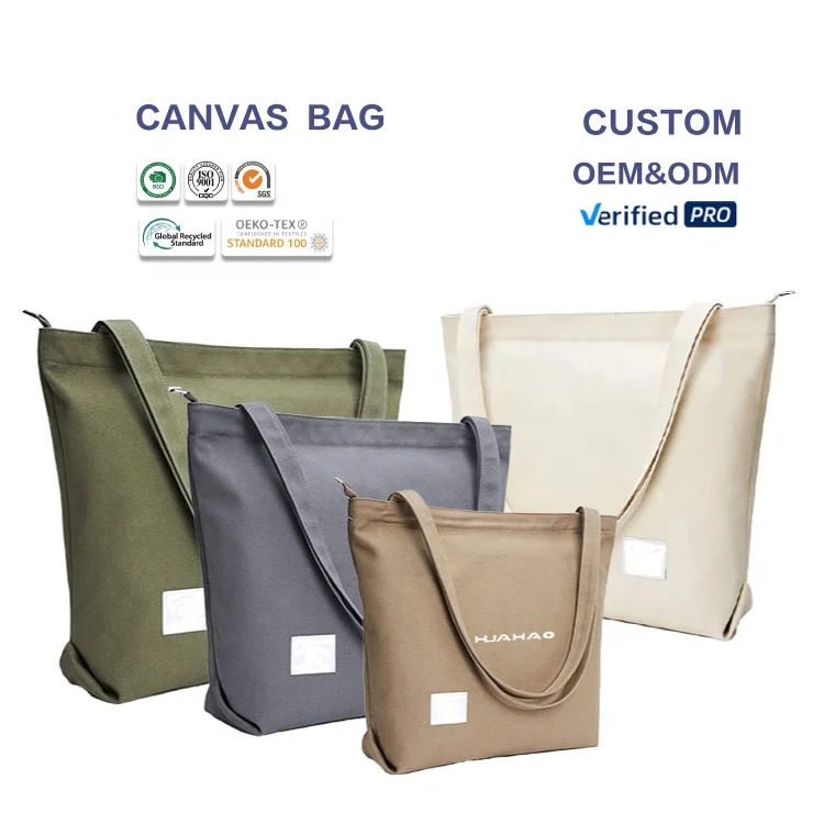 Huahao Customised Logo Size Natural Beige Canvass Tote Bag Plain Organic Calico Cotton Canvas Grocery Shopping Tote Bag