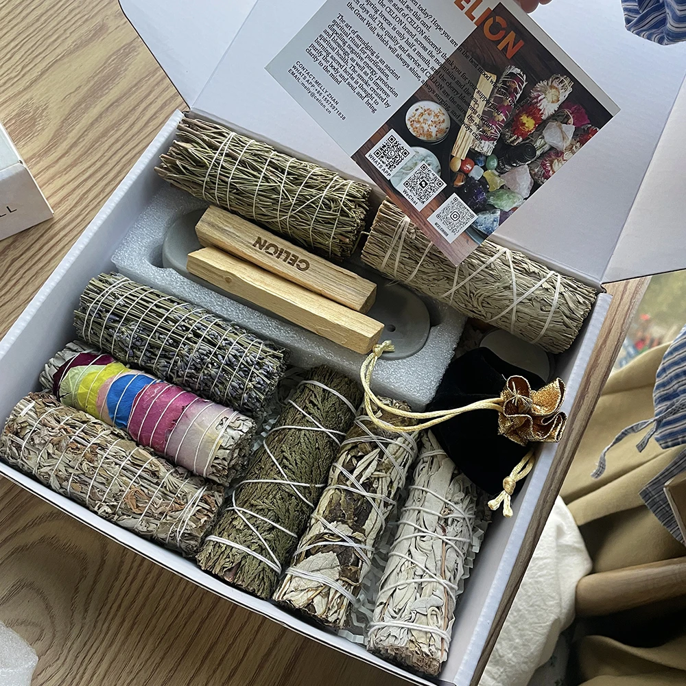 CELION Organic California White Sage Smudge Sticks Palo Santo Dragon Blood Sage Incense Smudging Kit For Cleansing & Protection
