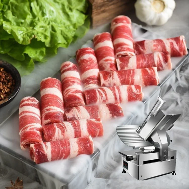 Restaurant automatic frozen meat slicer hot pot mutton beef roll cutter machine cheese sausage bacon slicer cutter machine price