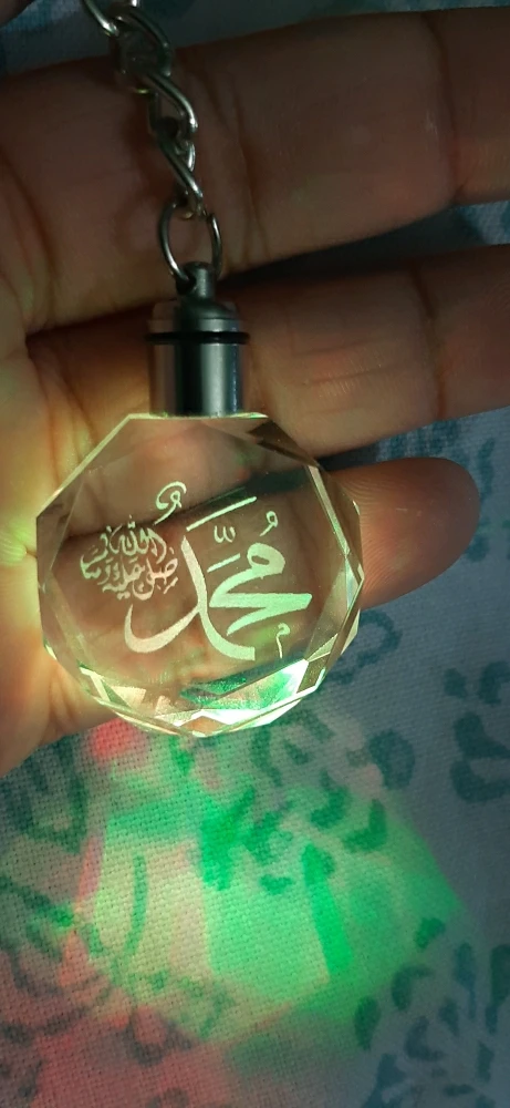 custom crystal photo heart 3d laser engraving led   muslim islamic crystal keychain