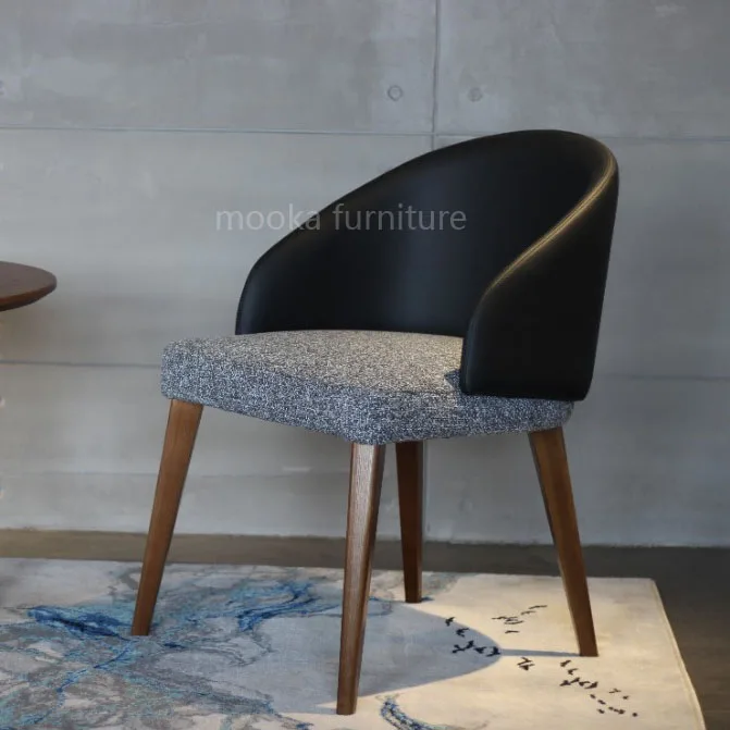 Black leather wood dining chair solid wood chair