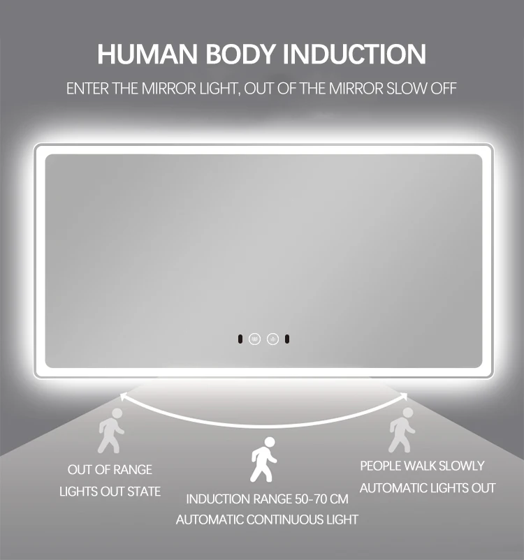 Hotel smart bathroom mirror wall mount led bathroom mirror with clock