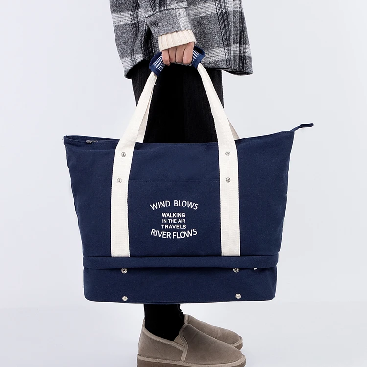 Double Layer Canvas Duffel Bags With Shoes Compartment Canvas Tote Sling Bag