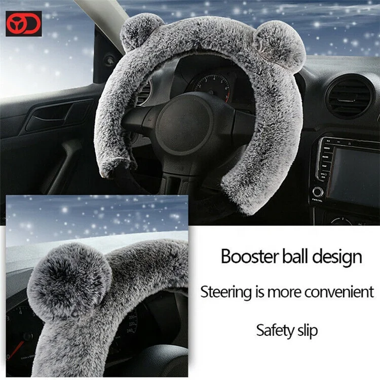 
New Auto Spare Parts Fur Wool Fluffy Car Accessories Warm Plush Car Steering Wheel Cover Gray for Accesorios Para Autos 