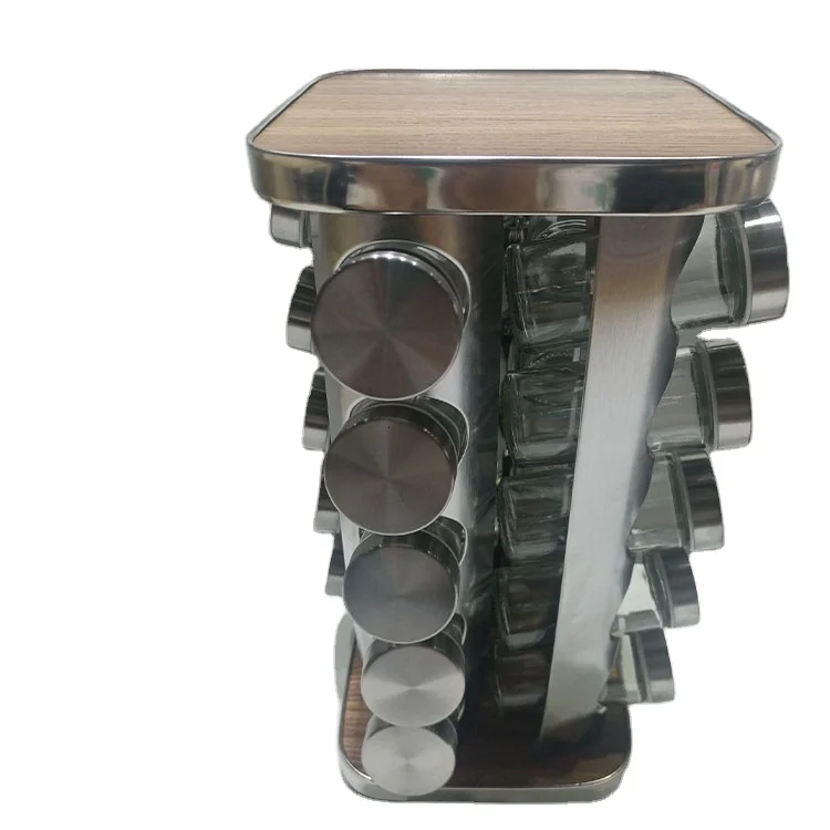 Hot Sale Kitchen Stainless Steel Rotating Spice Racks Set Seasoning Jars With Stand Holder