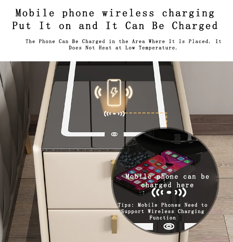 Night Stand Blue tooth Smart bedside Storage Drawers Touch Control Bt Speakers Wireless Charger Smart Bedside Table