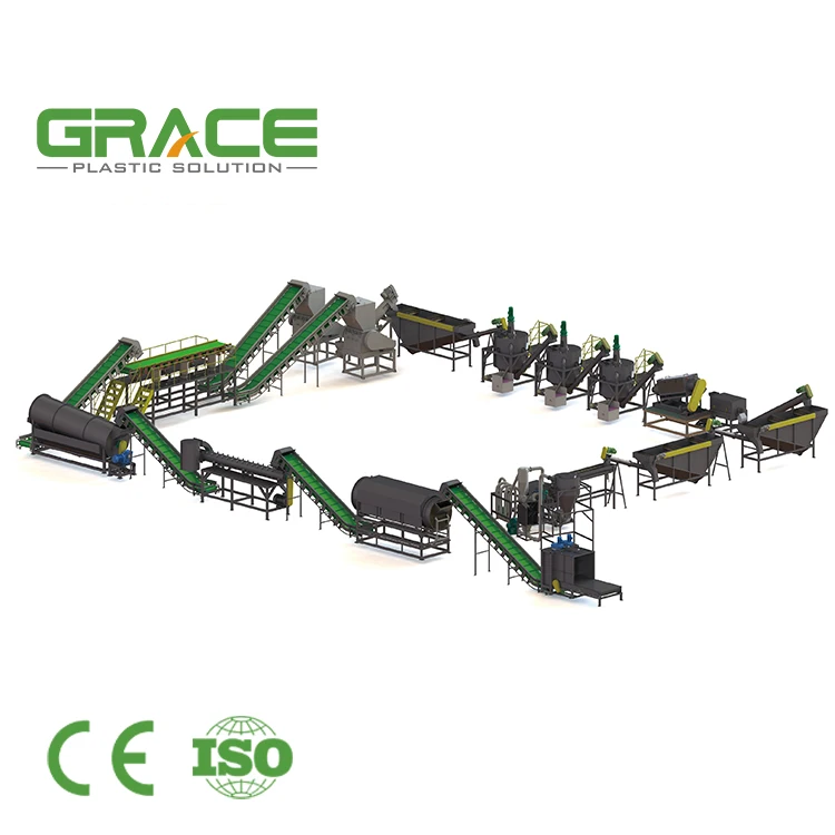 Grace Machinery Blower Air Pipe Plastic Line All In One Bottles Wastes Pet Flakes Crushing Recycling Washing Machine