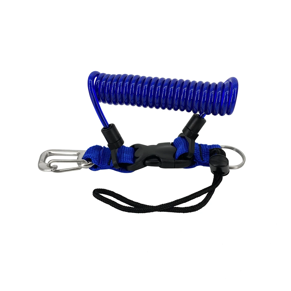 stainless steel wire coil lanyard with carabiner for underwater camera photo equipment