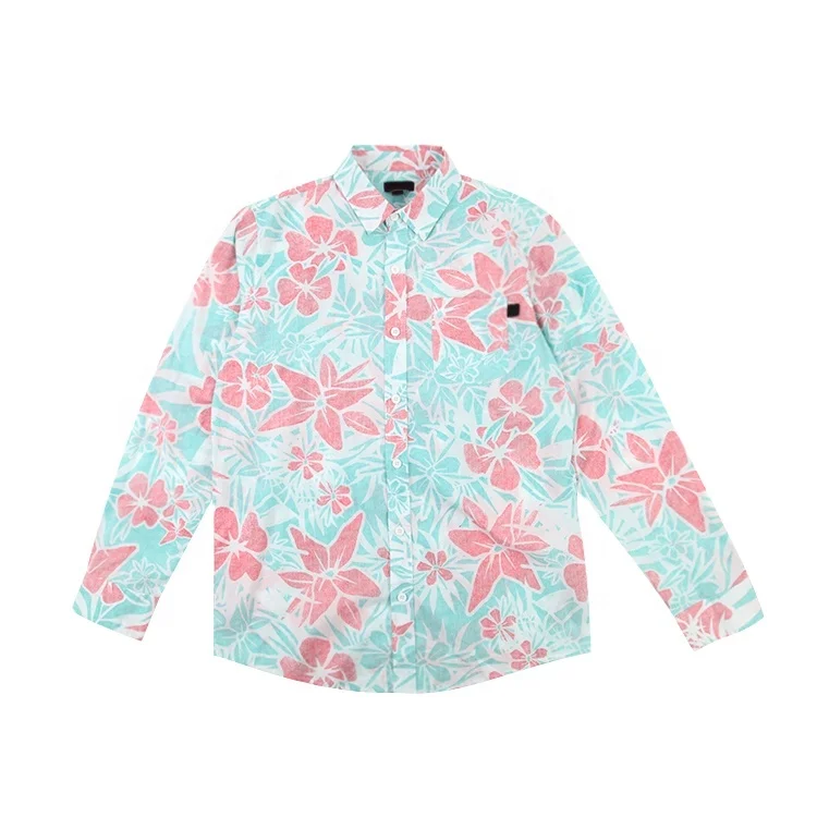 New design casual wear multi color button up big floral printed long sleeve shirts for men 100% cotton
