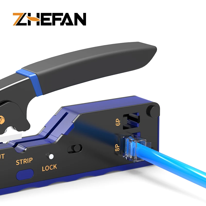 ZHEFAN Crimp Tool Pass Through Cutter for RJ45 Cat6 Cat5 RJ11 RJ12Modular Connectors All-In-One Wire Tool