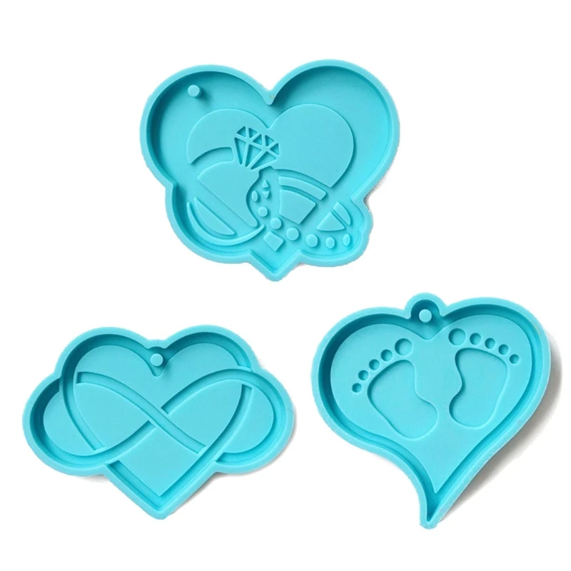 new fashion 3 Pcs DIY Love Heart Keychains Necklace Pendant Epoxy Resin Silicone Mould Mold