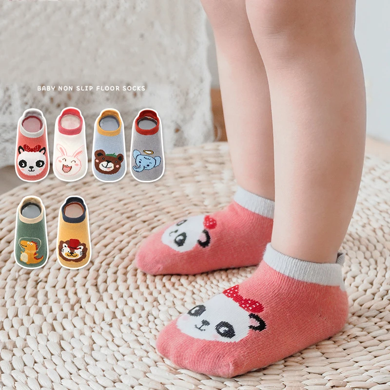 Autumn Winter Anti Slip Baby Socks Cute Cartoon Animal Letter Print Toddler Kids Floor Socks Rubber Soles Baby Boy Girl Socks