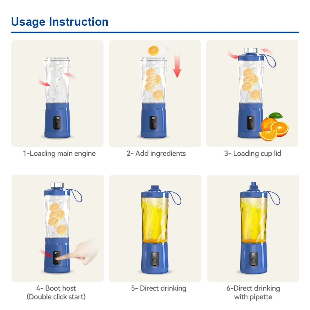 Rechargeable Portable Compact Type-C Quick Charge Blander Machine Multifunctional Handheld Cup 16500 rpm Fresh Fruits Juicer