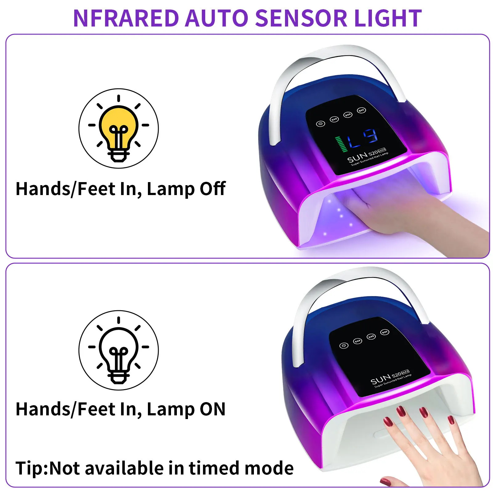 Misscheering S20 200W High Powder Wireless Rechargeable Automatic Induction Nail Art Lamp for Nail Gel Polish Quick Drying Lamp