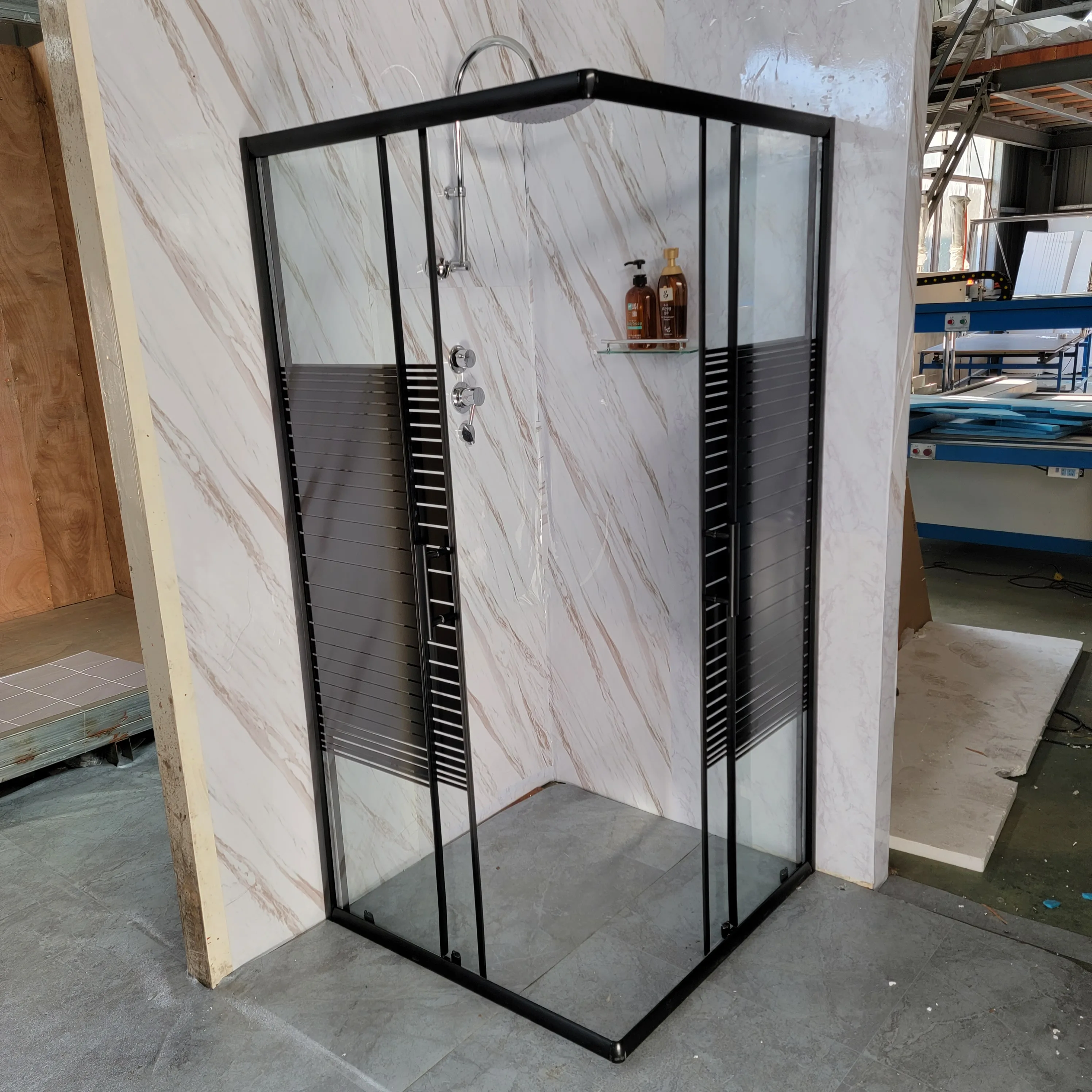 BLACK ALUMINUM Square glass shower enclosure set  for bathroom