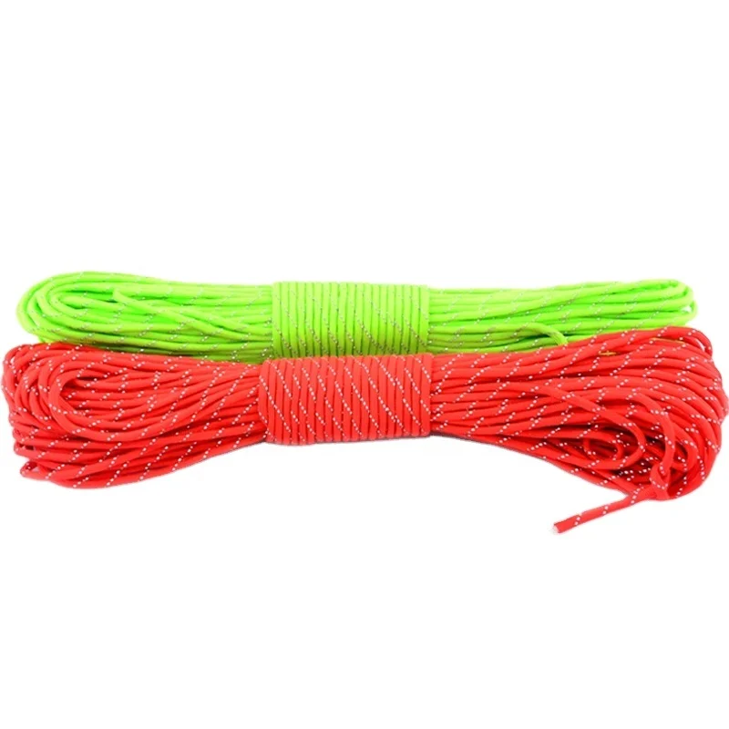 Reflective Paracord 550 4mm Polyester 100ft 7 Strand Parachute Cord Rope for Camping