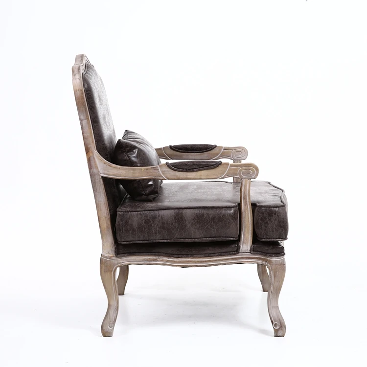 5KS24507-17 Relaxing Bedroom Armchair throne chairs Rubberwood Recliner Grey Foil Fabric Single Sofa Chair