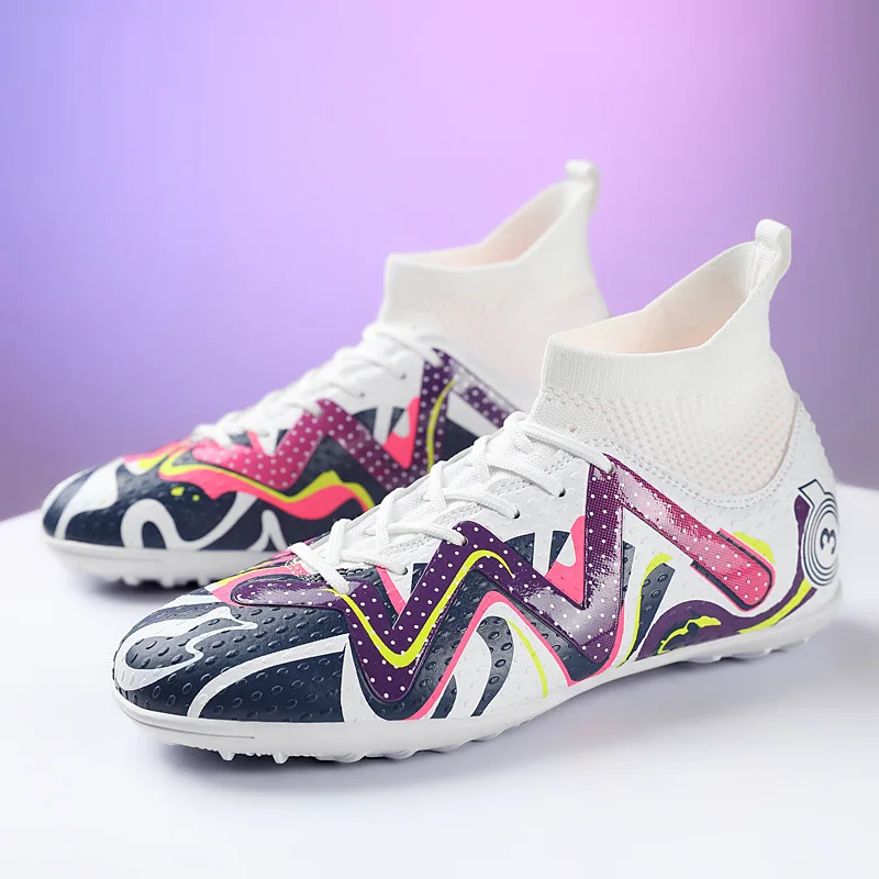 High Cut FG/TF Football Shoes for Adult Student Football Matches Wholesale Inventory of Male and Female PU Men Rubber Mesh Q6007