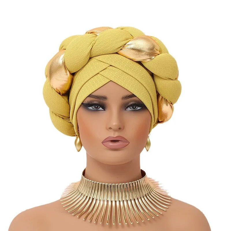 Gele African Headtie Beautiful Space layer two-color braid Scarf Hair Accessories Aso Oke Nigerian  Women Turban Hat