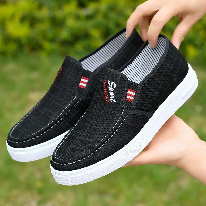 Wholesale Cheap Custom Fashion Comfortable Black Flat Slip-on Canvas Trendy Shoes Men Casual Loafer